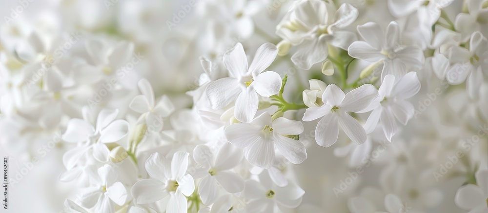Poster Macro close up of a stunning cluster of white hesperis flowers on a white background with copy space image available