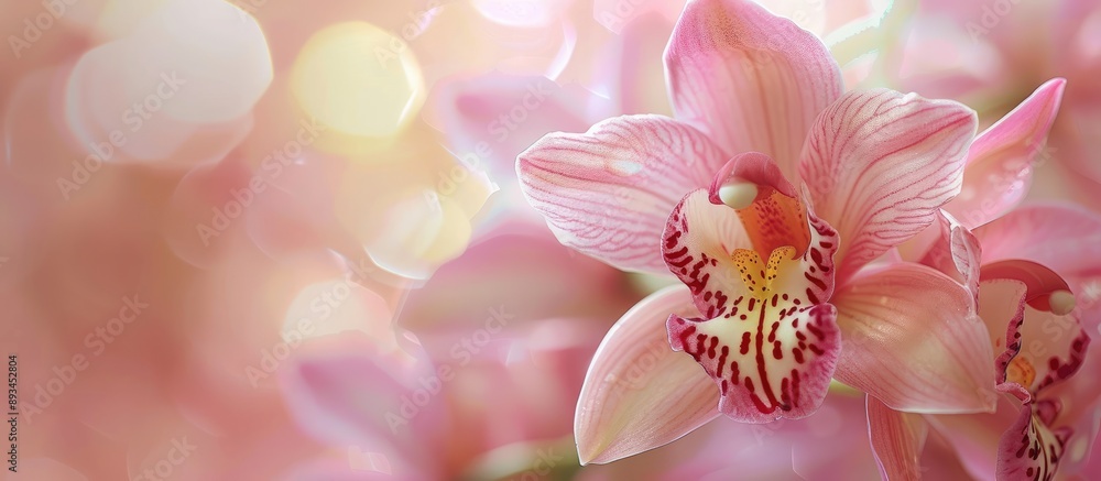 Poster Close up photo of an orchid flower with copy space image featuring a shallow depth of field creating a vibrant and artistic floral backdrop