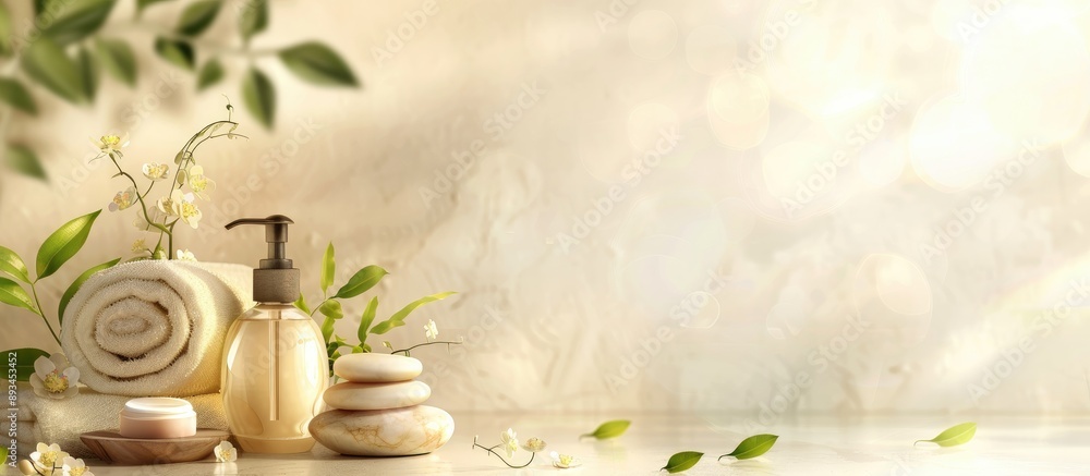 Aufkleber Light background with beauty and body care items composition Suitable for text conveys a spa concept through a relaxing copy space image