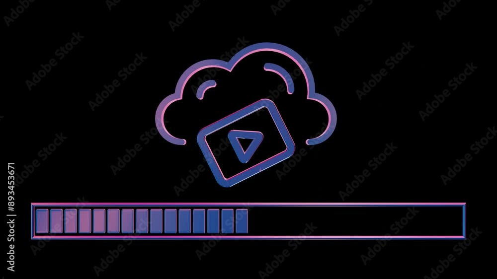 Poster Neon Cloud Computing Icon with Loading Bar on Black Background

