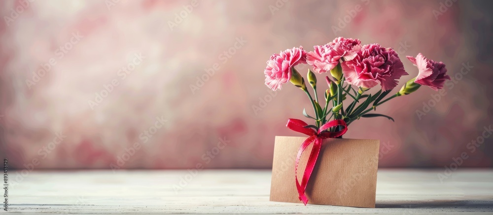 Aufkleber mother s day photography concept with a beautiful arrangement of blooming carnations tied with a bow