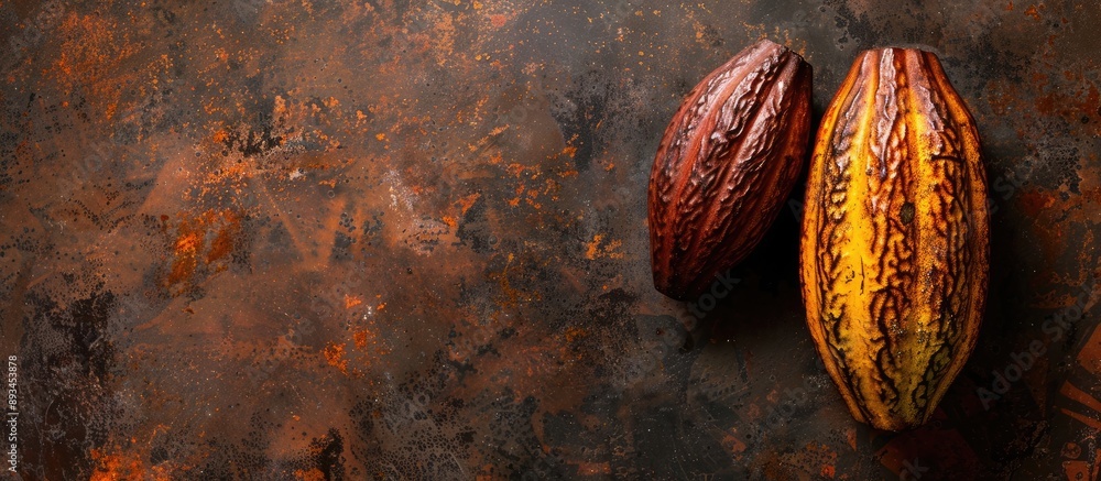 Poster Texture of cocoa fruit peel displayed in background copy space image