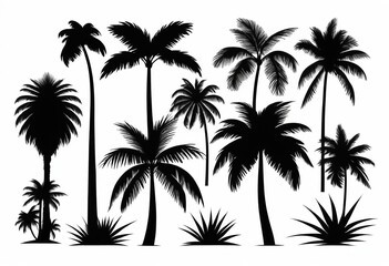 Serene Tropical Beach Palm Silhouette Icons	