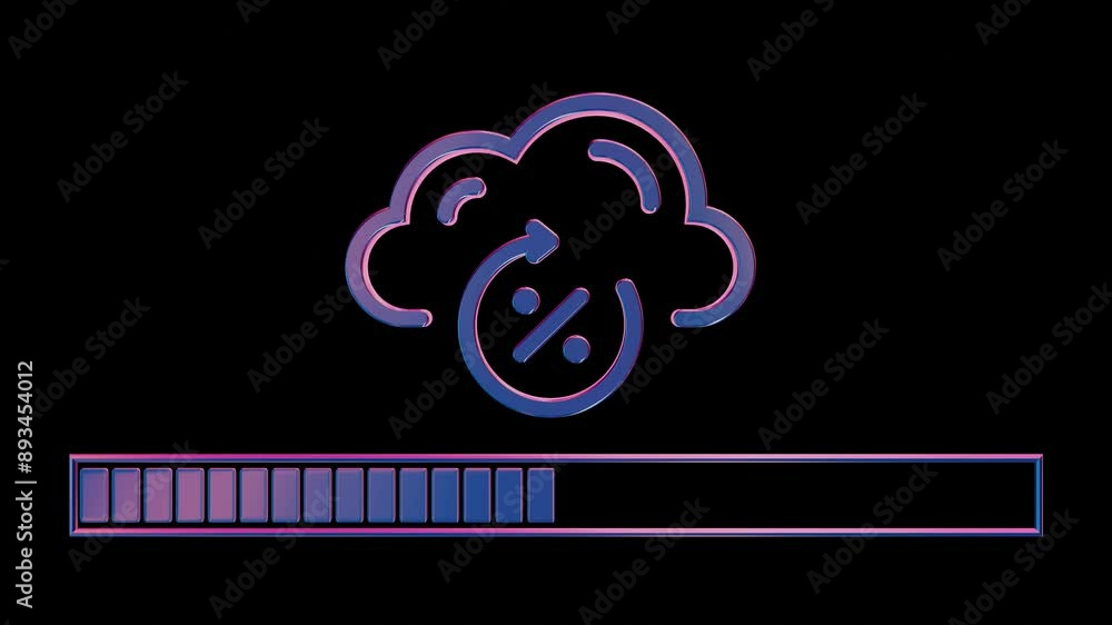 Aufkleber Neon Cloud Computing Icon with Loading Bar on Black Background

