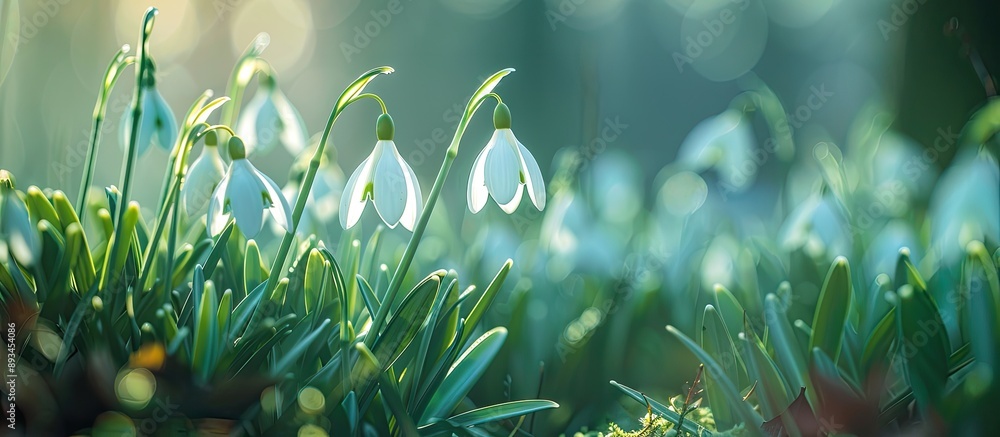 Aufkleber springtime snowdrops can be seen in a blooming garden providing a picturesque scene for a copy space