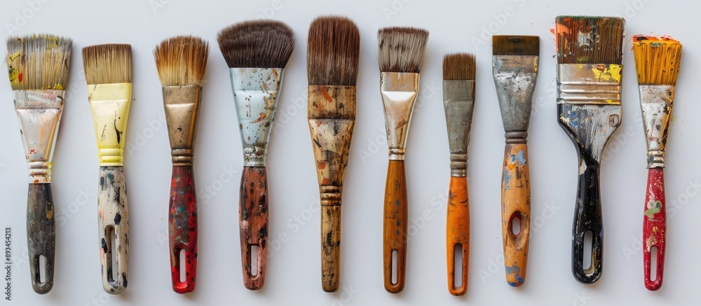 Poster Various paintbrushes displayed on a white backdrop with available copy space image