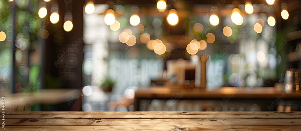 Aufkleber bokeh background at a coffee shop with a blurred effect behind the chosen empty brown wooden table p