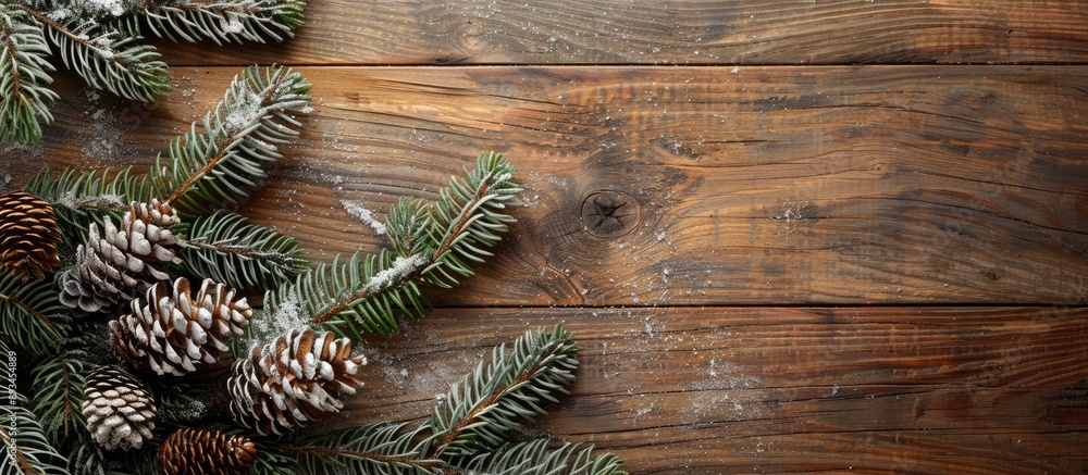 Aufkleber wooden background with a christmas tree branch perfect for a copy space image
