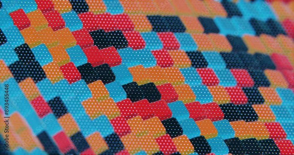 Poster floating multicolored transparent and opaque cubes on black background