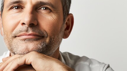Naklejka premium Confident Mature Man With Stubble Close-Up Portrait