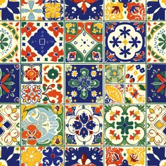 Colorful Vintage Ceramic Tile Patterns Collage