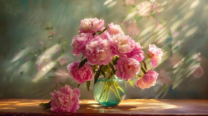 Pink peonies in home vase