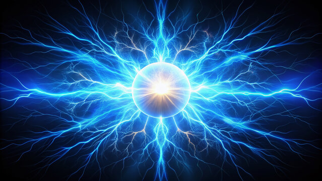 Vibrant blue electric discharge illuminates a dark background, depicting a powerful plasma bolt of static electricity, symbolizing the energetic force of World Static Electricity Day.