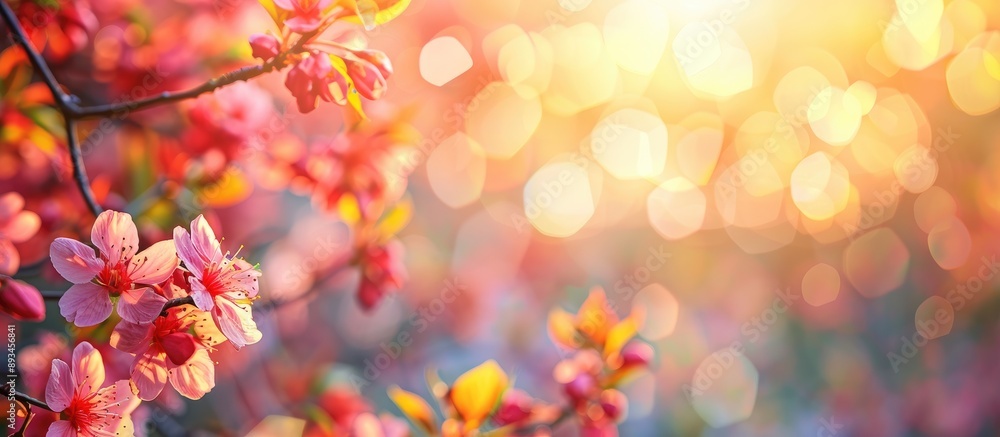 Poster spring blossoms in park with abstract view ideal for copy space image