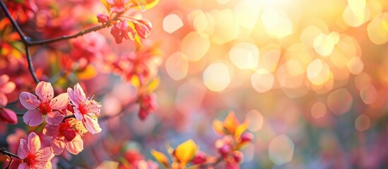 Fototapeta premium Spring blossoms in park with abstract view Ideal for copy space image