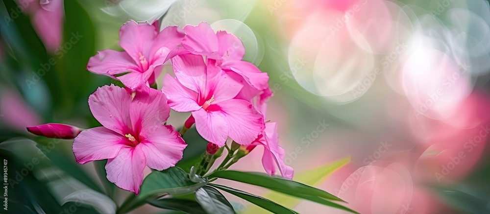 Aufkleber pink oleander flower captured in a close up shot with a blurred background ideal for a copy space im