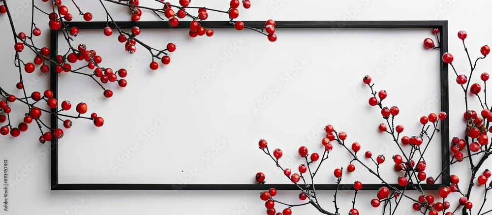 Aufkleber festive holiday layout featuring a black frame with a red berry against a white backdrop portraying 