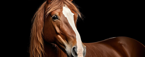 Brown horse with white line color on head.