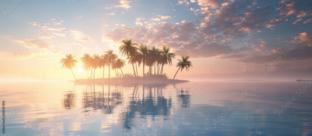 Aufkleber focused on nature there are coconut trees on the island with a tranquil background perfect for a cop
