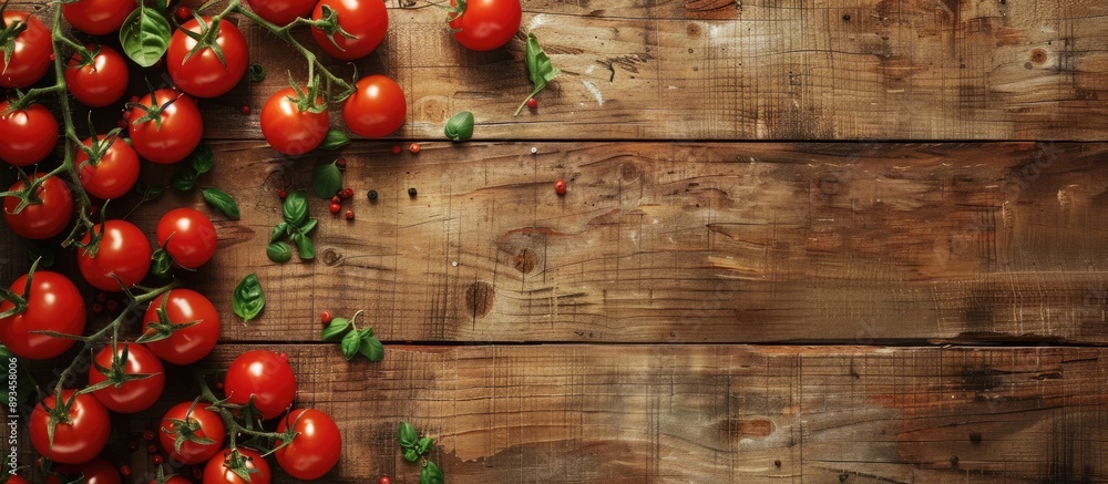 Leinwandbilder rustic style tomatoes on a wooden backdrop in a flat lay food background with copy space image