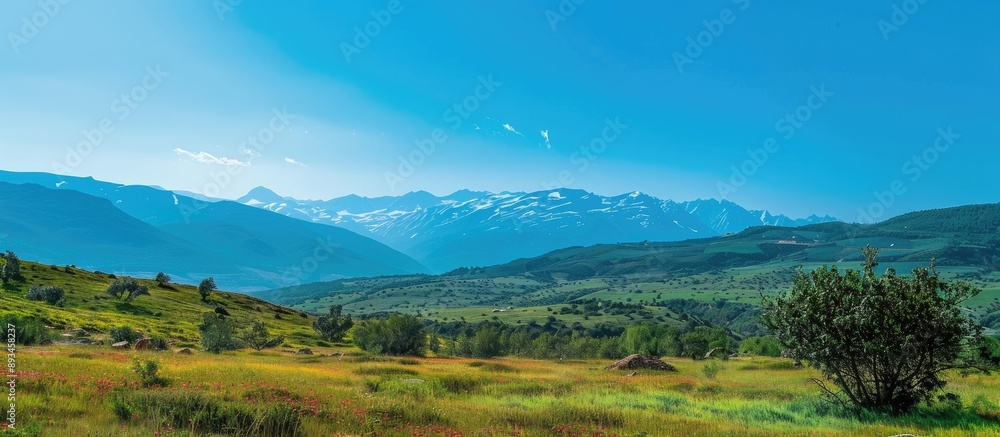 Aufkleber scenic mountain landscape with clear blue sky in summertime captured in a photograph with room for t