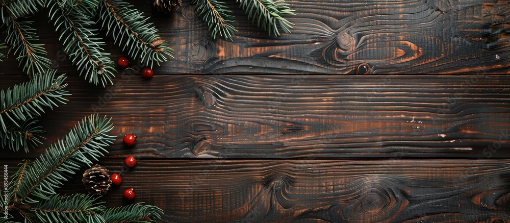 Aufkleber wooden background with a christmas tree branch perfect for a copy space image