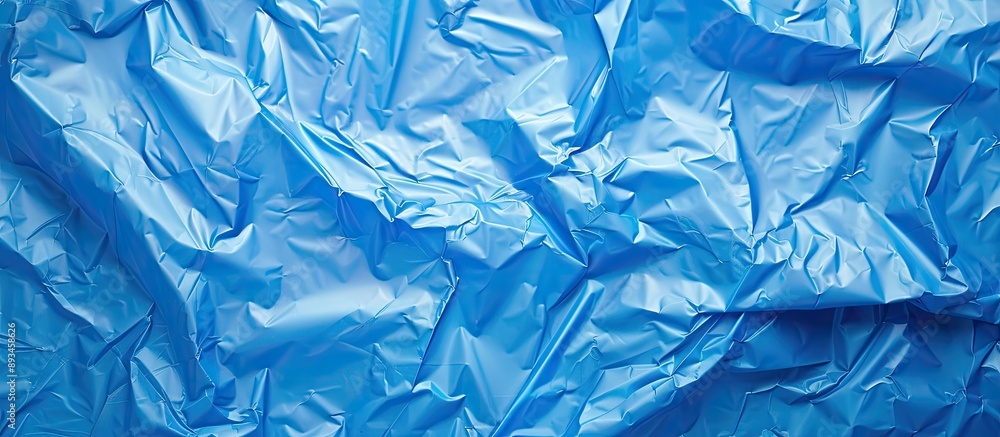 Poster blue polyethylene film texture with visible creases perfect as a background for copy space image