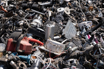 Scrap metals in the recycling center, engines, iron