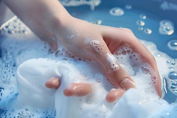 Fototapeta premium Close-Up of Hand Washing Laundry