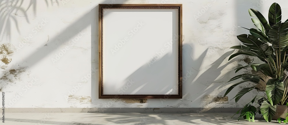Poster photo frame with copy space image for decorating set against a white wall on a bright spring day