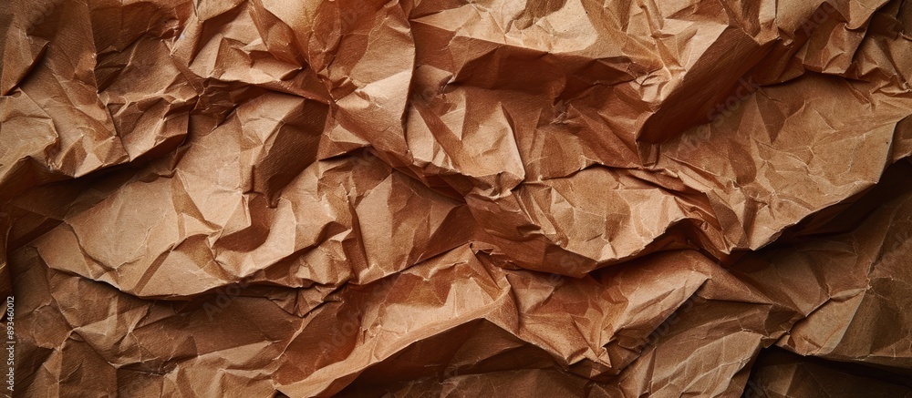 Poster Texture of recycled brown paper with abstract creases and folds ideal as a background for a copy space image