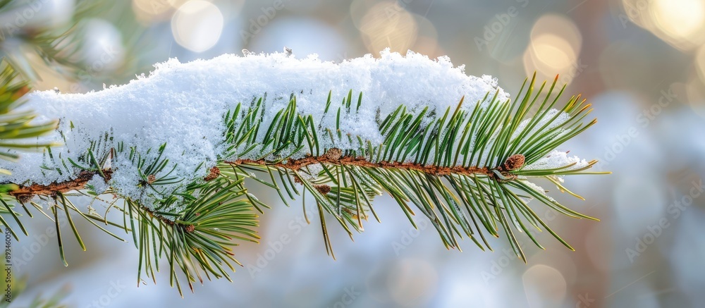 Aufkleber snow covered pine branch with needles perfect as a copy space image
