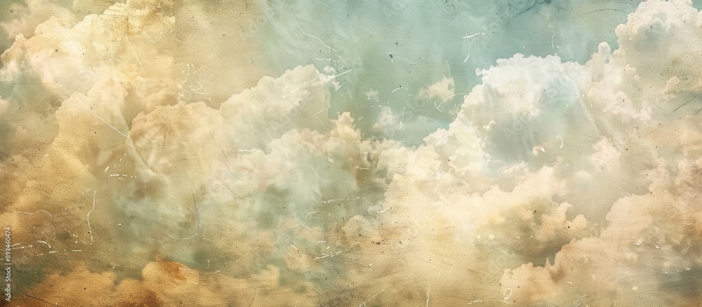 Poster grunge paper texture overlay on a cloudy sky with copy space image.