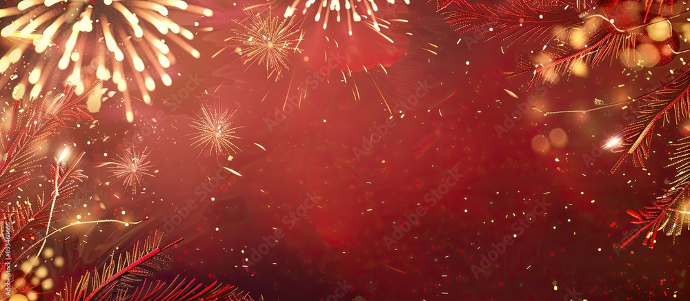 Poster New Year fireworks with a decorative background and available copy space image.