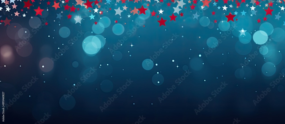 Poster Fuzzy new year backdrop with festive red stars on a blue background and space for text or images.