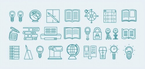 Fototapeta premium Detailed vector school icons for business logos on pastel background.