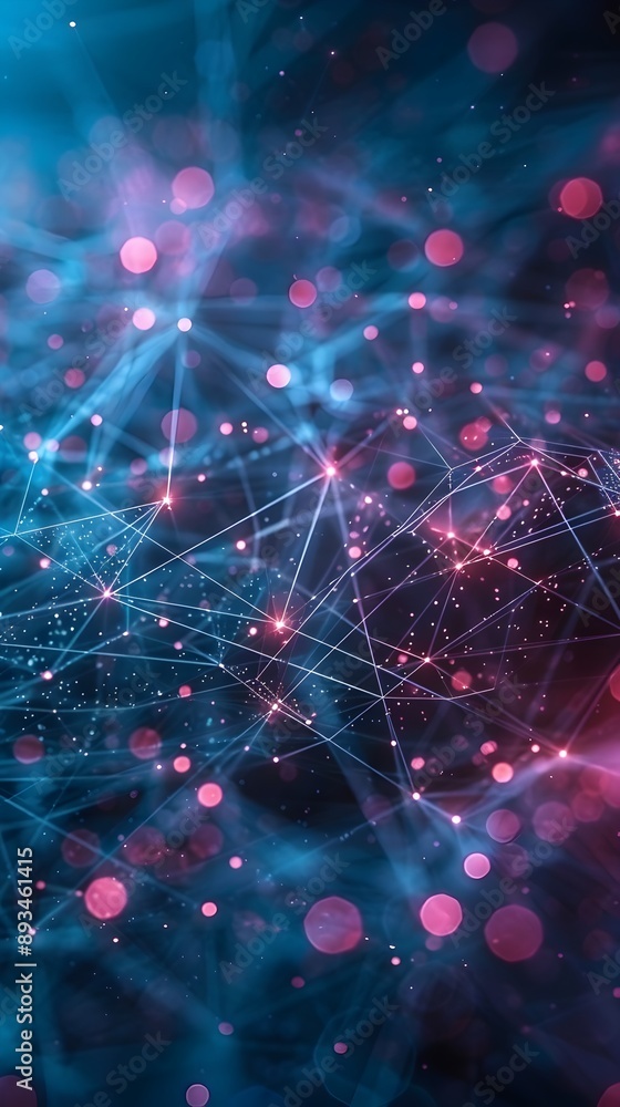 Poster glowing cyber network with dynamic data points and connections