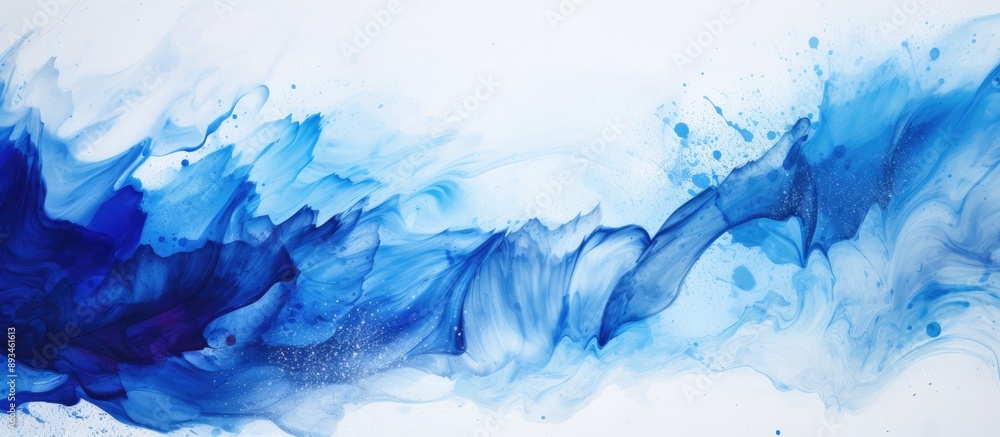 Poster Creative art hobby with an abstract and colorful ink painting featuring a blend of blue and white colors in a vibrant composition with copy space image option.