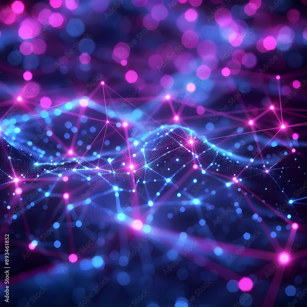 Poster mesmerizing interconnected digital nodes with vibrant neon accents cyber inspired abstract backgroun