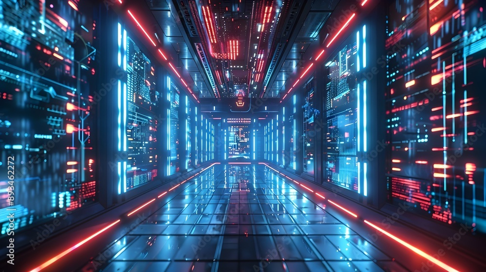 Poster futuristic digital hub with holographic displays and streaming data flows cyber inspired concept