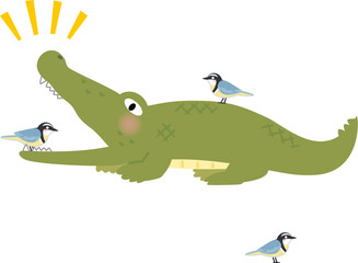 ワニの口の中にとまるチドリ