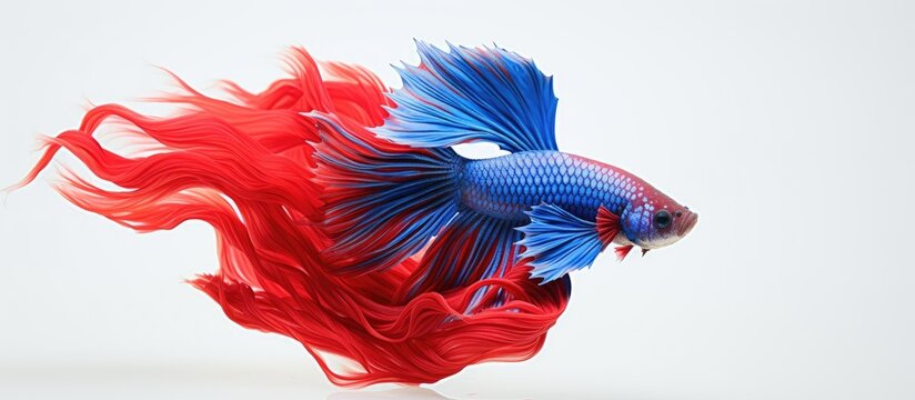 Siamese fighting fish, Betta splendens, on a white background with copy space image.
