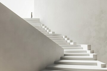 Person Climbing Abstract Stairs in Monochrome