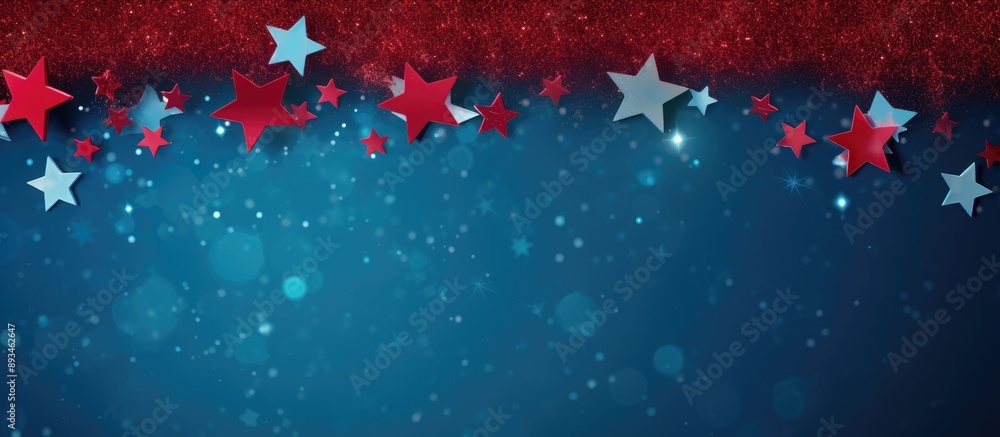 Aufkleber Fuzzy new year backdrop with festive red stars on a blue background and space for text or images.