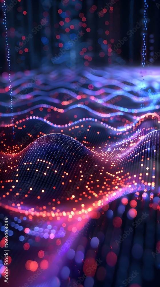 Poster mesmerizing cyber landscape with holographic data streams and ethereal lighting