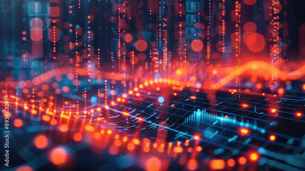 Aufkleber abstract representation of investment growth and data science elements, glowing lines and modern sty