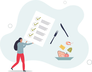 Healthy meal planning with daily food ingredients list .Weekly eating schedule with plan for slimming.flat design.illustration with people.