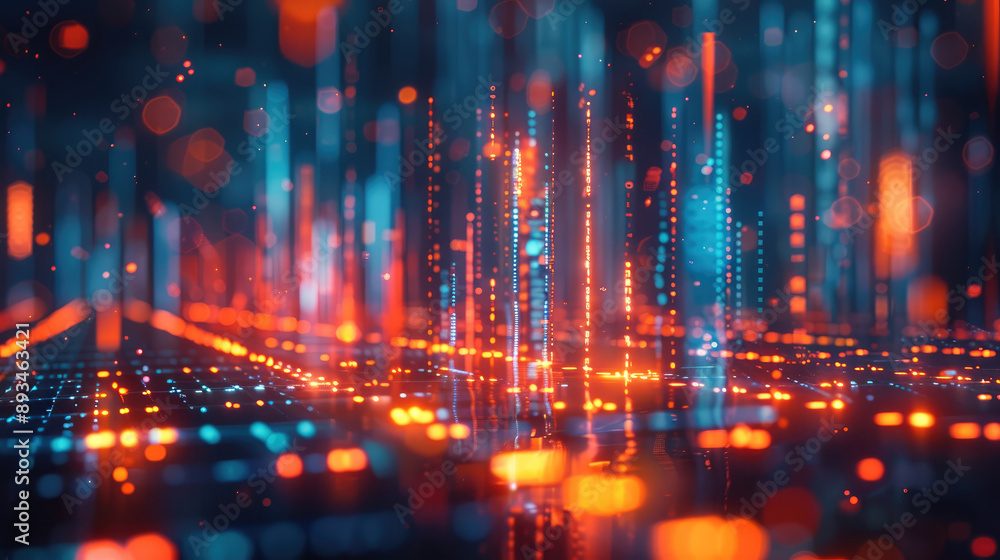 Poster abstract representation of investment growth and data science elements, glowing lines and modern sty