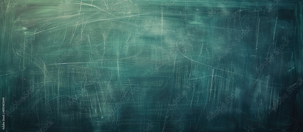 Poster classroom setting with an unoccupied blackboard featuring a green frame, ideal for incorporating a c