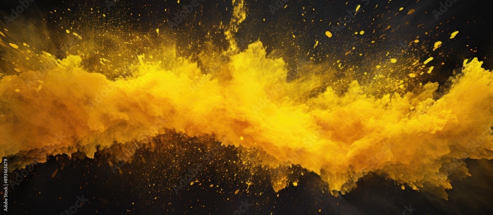 Aufkleber yellow powder splatters in a vibrant explosion on an abstract background with a glittery texture in 